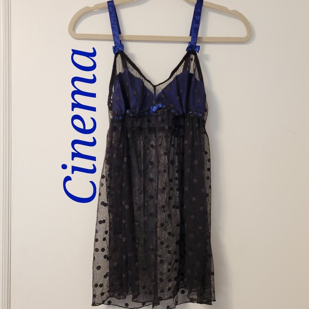 Cinema intimate lacy babydoll lingerie teddy blue & black slip Sz: M